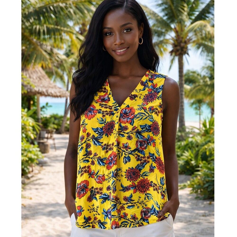 Violet & Claire Yellow Floral Tank Top - Size Small